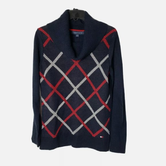 Tommy Hilfiger Diagonal Plaid Cowl-Neck Sweater S - Picture 1 of 7